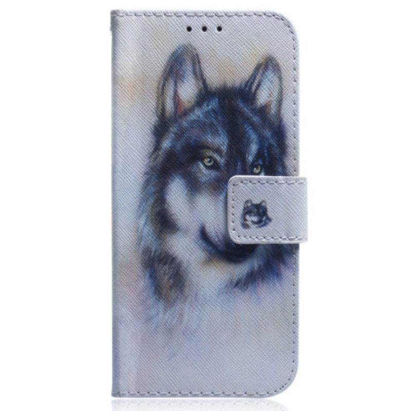 Θήκη Flip OnePlus Nord 2T 5G με κορδονι Strappy Watercolor Wolf